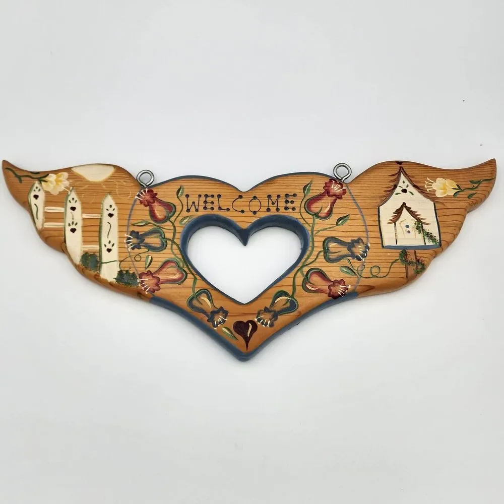 Vintage Wood Welcome Wall Decor Handmade JDI Inc Fallbrook CA Folk Art‎